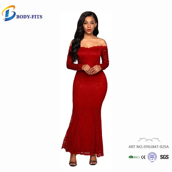 Red Lace Dress Off Shoulder